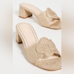 Larroudé 
Flora Mules Woven raffia gold  2” heel women size 6.5 gently used